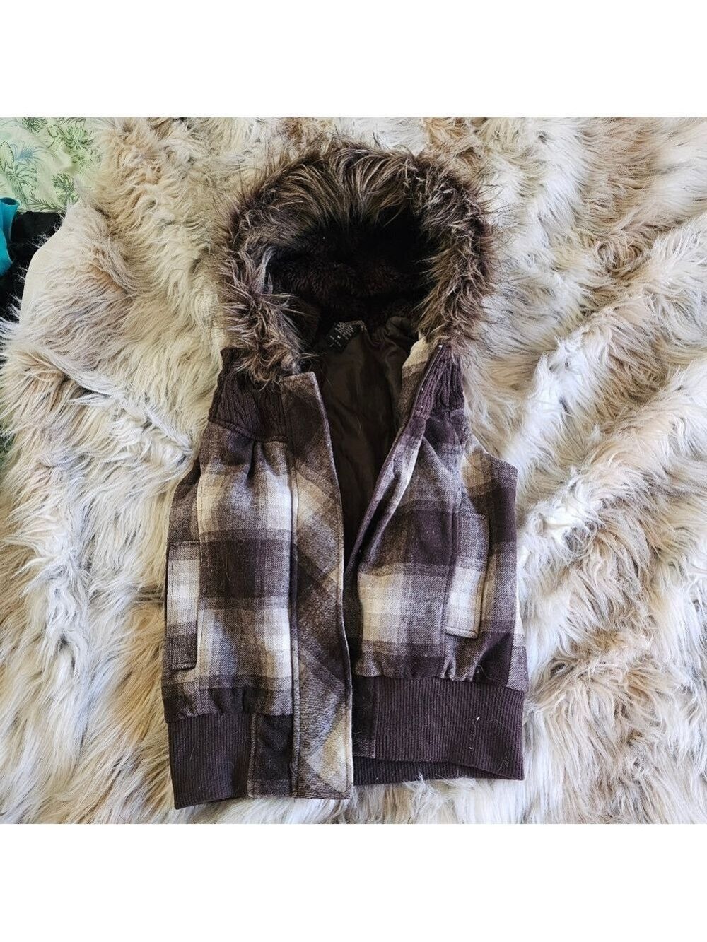 Plaid Faux Fur Vest
